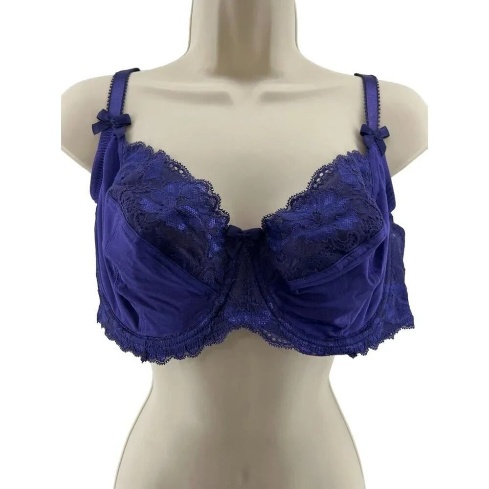 Adore Me Deep Blue Unlined Satin Bra Lace Accent 40D